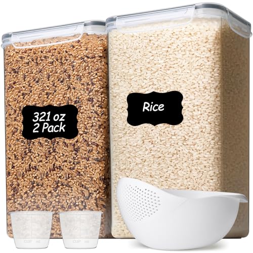 ComSaf Rice Container Set of 2(9.5L/10Qt), Large Airtight Food Storage Containers with Lid and Rice Washer, Plastic Canisters Sets for The Kitchen, Pantry Organizers for Flour, Cereal and Cooking - size: 10Qt-Rectangle