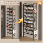 UMDONX 9 Layer Shoe Rack for 27 Pairs Shoes, Freestanding Shoe Organizer with 12 Hooks & 8 Adhesive Pads, Space-Saving Vertical Storage for Entryway and Walk-in Closet Width 27.56 inch（70cm）