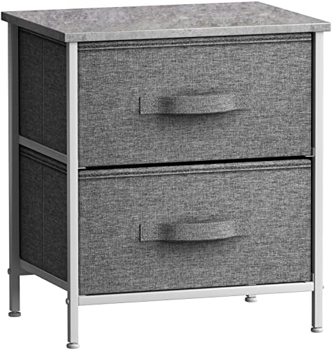 Sorbus Nightstand with 2 Drawers - Bedside Furniture End Table Night Stand with Steel Frame, Wood Top & Easy Pull Fabric Bins - Small Dresser & Chest for Home, Bedroom Accessories & Office - color: Grey, style: 2 Drawer