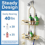 Shower Caddy, Extended Length Shower Organizer with Hooks, Rustproof Shampoo Soap Holder, Large Hanging Bathroom Caddy - color: Gold - 2 Tier - Standard