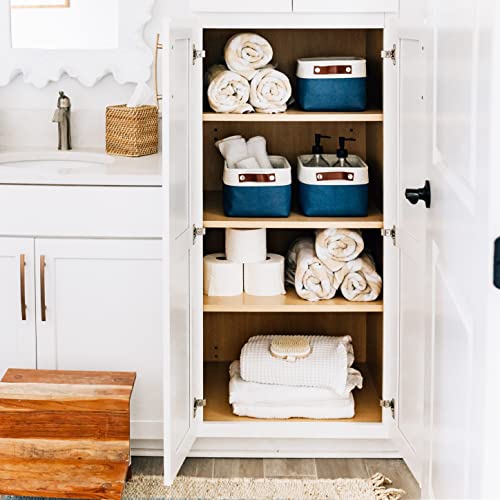 OrganiHaus Small Fabric Storage Baskets 6 Pack, 12x8in Cloth Storage Bins for Shelves, Small Baskets for Organizing Pantry Closet, Canvas Shelf Baskets, Navy Blue/Off-White - color: Navy Blue / Off-White, size: Small - 6pc