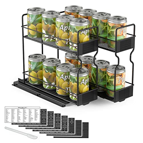 SpaceAid Pull Out Spice Rack Organizer for Cabinet, Heavy Duty Slide Out Seasoning Kitchen Organizer, Cabinet Organizer, with Labels, 7.7" W x10.75 D x10 H, 2 Drawers 2-Tier - style: Two 3"W Drawers, 2-Tier