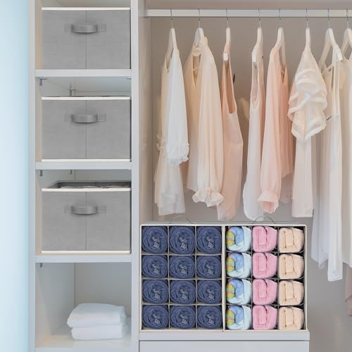 3 Pcs 12 Cell Large Size Pants Organizers for Clothes, Jeans, Sweater, T-shirt, Dress Stackable for Wardrobe Closet Drawer Organizer Storage Bin Container, Grey - color: Grey
