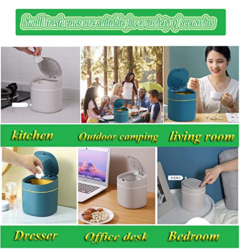 LTWQLing Plastic Mini Trash Can with Lid - 2 L Pop Up Wastebasket for Bathroom Vanity, Desktop, Tabletop or Coffee Table - Dispose of Cotton Rounds, Makeup Sponges, Tissues (Grey) - color: Grey