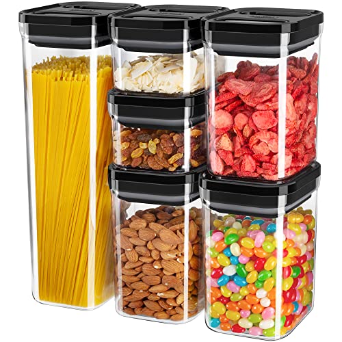 MR.SIGA 6 Piece Airtight Food Storage Container Set, BPA Free Kitchen Pantry Organization Canisters, One-handed Kitchen Storage Containers for Cereal, Spaghetti, Pasta, Black - color: Black