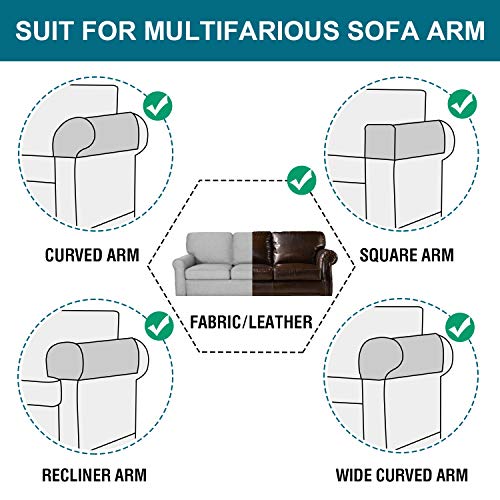 Velvet Quilted Armrest Covers - Water-Resistant Sofa Arm Protectors Set of 2 with Side Pocket Organizer, Non-Slip Furniture Covers for Chairs & Couches (Gray) - color: Gray