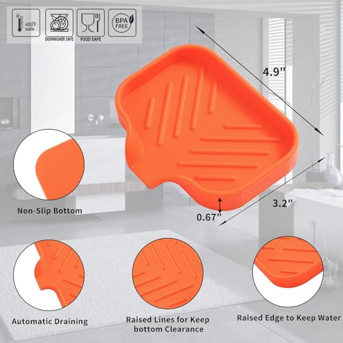 MicoYang Silicone Bathroom Soap Dishes with Drain Spout-Bathroom and Kitchen Sink Organizer,Sponge Holder,Dish Soap Tray,Perfect for Dispenser,Scrubber,Bottle,Cup on Sink or Counter-Orange 4.9"×3.2" - color: Orange, size: S(4.9"×3.2")