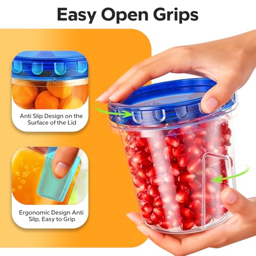HOMETALL Freezer Storage Containers, [6 Pack- 33/24/17 OZ] Airtight Plastic Food Storage Containers with Twist Top Lids, Soup, Meal Prep Containers | BPA Free | Stackable | Leakproof | Microwave Safe