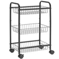 SONGMICS 3-Tier Metal Rolling Cart on Wheels with Baskets, Lockable Utility Trolley with Handles for Kitchen Bathroom Closet, Storage with Removable Shelves, Black UBSC03BK - color: Black