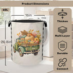 Fall Pumpkin Truck Large Clothes Hamper Bag - Laundry Basket with Handles, Space Saving Foldable Design for Nursery - color: Fall Pumpkin Truck