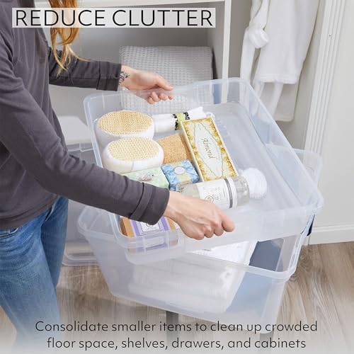 Rubbermaid Cleverstore 74 Qt Clear Storage Bins with Lids and Nesting Tray, 4-Pack, Stackable, BPA-Free, Made in USA - size: 74 Qt - 4 Pack w/ Trays