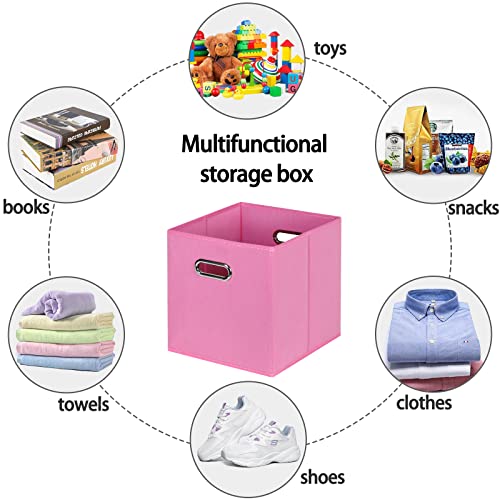 STOREONE Fabric Storage Bins Cubes Baskets Containers-(11X11X11) with Dual Handles for Shelf Closet, Nursery Home ， Bedroom Organizers, Foldable Set of 3 (Pink) - color: Pink, size: 3 pack