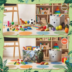 Capoda Dinosaur Toy Box Chest with Leather Handle - Collapsible Sturdy Dinosaur Toy Chest Basket, Rectangular Dino Storage Organizer Box Bin for Playroom, Bedroom, Nursery, Living Room (Forest,1 Pack)