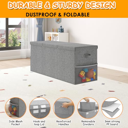 Extra Large Toy Box Chest with Lid, Kids Toy Storage Organizer for Boys Girls, Big Toy Bin Basket Extra Large Toy Storage Box for Living Room Playroom Nursery (40" x14" x16") - color: Gray