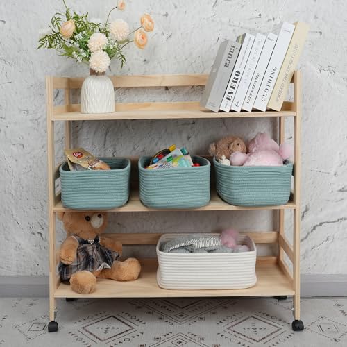 XUANGUO Small Woven Storage Baskets 13“X9”X5“ Decorative Rope Bins for Organizing Shelves, Closets, and Toys, Empty Gift Baskets, Cute Organizer Basket for Home and Office (green, Large) - color: green, size: Large