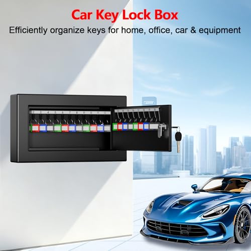 20 Position Key Lock Box Wall Mount, Anti-Theft Key Holder Wall Mount Lock Box with Key Lock and Colorful Key Tags, Secure Key Storage Organizer for Home, Office, Hotel, Car Dealership