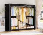ULIFHOME E14C Pro Heavy Duty Closet Organizer System，Freestanding Clothing Racks for Hanging Clothes，Adjustable Garment Rack 70.1"W × 16.6"D × 76.4"H Hold 960 lbs，Black Rack with Black Dustproof Cover - color: Black Rack With Black Cover