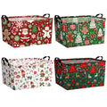 4 Pack Christmas Storage Bin Collapsible Large Christmas Storage Baskets for Gifts Xmas Tree Canvas Laundry Basket Foldable Box with Handle for Office Home Bedroom Clothes Toys Holiday Decor - style: Retro