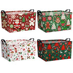 4 Pack Christmas Storage Bin Collapsible Large Christmas Storage Baskets for Gifts Xmas Tree Canvas Laundry Basket Foldable Box with Handle for Office Home Bedroom Clothes Toys Holiday Decor - style: Retro