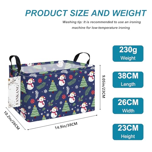 FANKANG Storage Bins,Christmas Nursery Hamper Canvas Laundry Basket Foldable with Waterproof PE Coating Storage Baskets for Boys and Girls, Office, Bedroom,Toys(Rec-Christmas snowman ） - color: Rec-Christmas snowman
