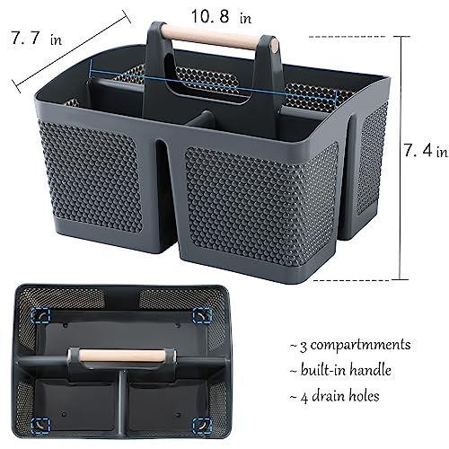 rejomiik Portable Shower Caddy Basket Plastic Cleaning Caddy Organizer Storage Tote with Handle for Bathroom, College, Dorm Room Essentials, Grey - color: Grey