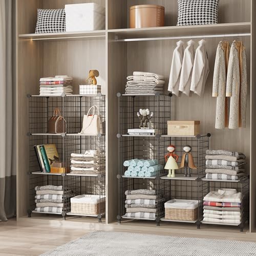 AWTATOS 12 Cube Storage Wire Closet Organizers DIY Stackable Storage Shelves Bookcase Cabinet for Home Office, Black - color: Black+translucent, size: 12 Cube(30x30cm)
