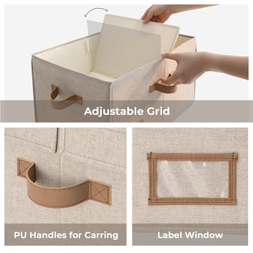 StorageWorks Large Clothes Storage Bins, Fabric Boxes with Divider Board, Baskets for Clothes, Linen Closet Organizers with Lid, Mixing of Brown & Beige, 2-Pack - color: Mixing of Brown & Beige, size: Large