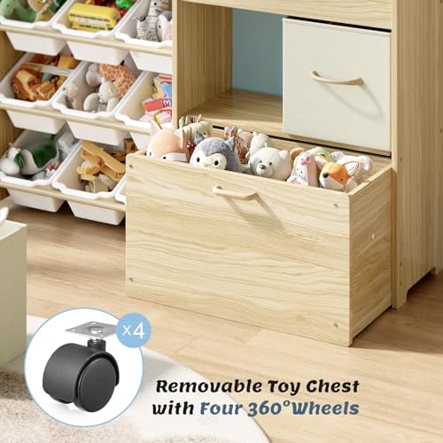 EXPERLAM Toy Storage Organizer for Kids, 9-Bin Toy Organizer with 2-Drawers, Movable Toy Chest and Top Rack, Multifunctional Kids Bookshelf and Toy Storage for Playroom, Bedroom, Nursery, White - style: White Bins