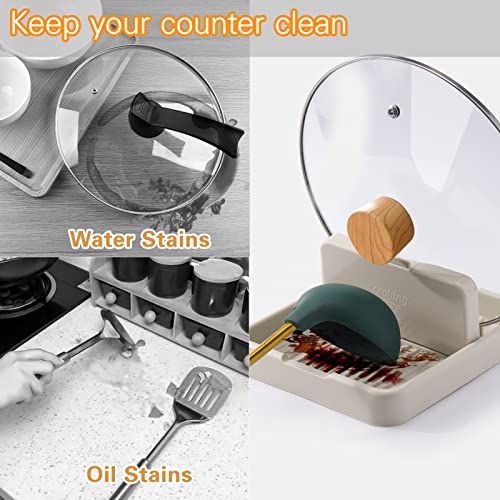 AIERSA Spoon Rest with Lid Holder for Stove Top (2 Pack) Spatula Ladle Pot Lid Utensil Rest for Countertop,Kitchen Gadgets Accessories for Cooking - color: 2pack