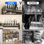 Mustorn Pots and Pans Organizer Under Cabinet, Expandable 2 Tier Under Sink Organizers and Storage Adjustable Height Kitchen Pot and Pan Lid Holder Rack with 6 Dividers(6panels,1 Pot rack, Black) - size: 6panels &1 pot rack-2 Tier