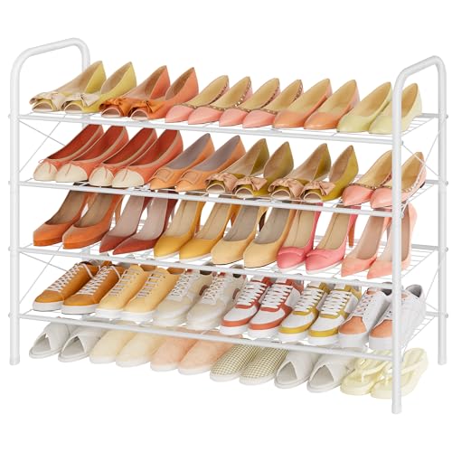 Hoctieon 4 Tier Mesh Style Shoe Rack, Entryway Shoe Shelf, Shoe Storage Organizer, Shoe Rack for Closet, Space Save for Bathroom, Garage, Hallway, Bedroom, Living Room, White - color: White, size: 4 Tier