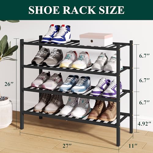 Smiry Bamboo Shoe Rack for Closet, 4 Tier Wooden Stackable Shoe Organizer, Free Standing Shoes Storage Shelf for Entryway, Front Door Entrance, Black - color: Black, size: 4 Tier - Medium