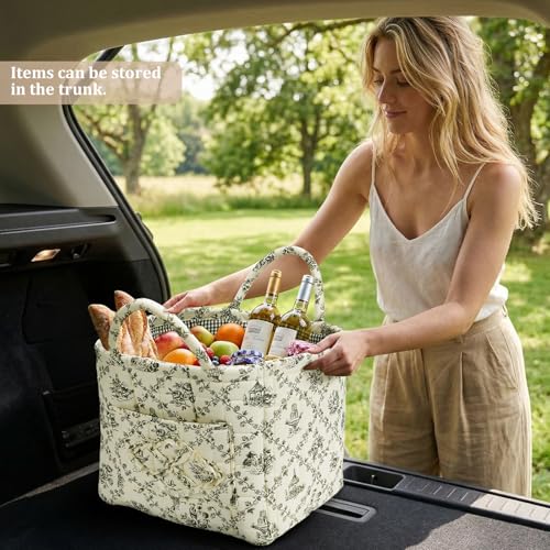 Floral Fabric Storage Basket Car Interior Storage Basket Underwear Sundries Laundry Baskets Supplies Home Organizer Bag (Green) - color: green 1