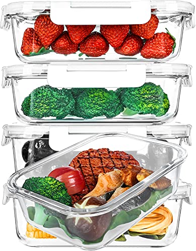 [5-Packs, 36 Oz.] Glass Meal Prep Containers with Locking Lids Glass Food Containers,Airtight Lunch Container,Microwave, Oven, Freezer and Dishwasher (4.5 Cup, White) - color: White