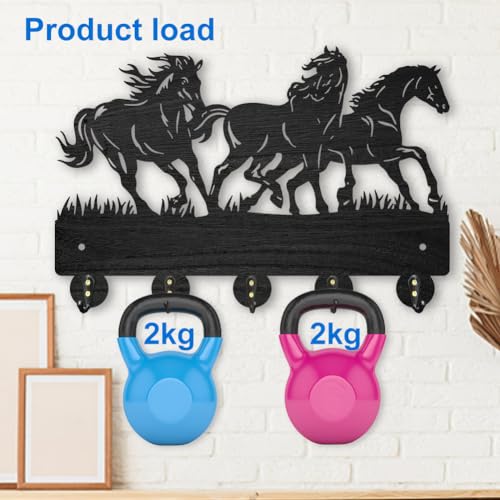 MAYJOYDIY Horse Coat Hooks Wall Mounted 11.8×7.9inch Running Horse Key Holder for Wall Wood Key Rack Hanger with 5 Alloy Hooks for Wall Art Decor Entryway Front Door Gift - color: Horse