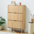 FurSch Fluted 47 Inch Tall Shoe Cabinet with 3 Flip Drawers, Narrow Hidden Shoe Storage Organizer Rack for Entryway Hallway (All Natural) - color: All Natural