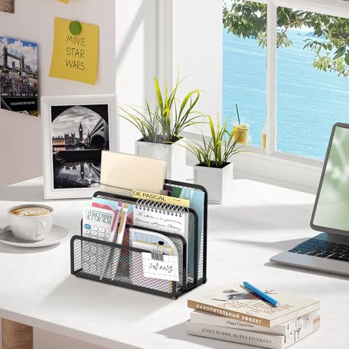 SUPEASY Mail Organizer for Desk, Mesh Metal Mail Holder Countertop with 3-Slot, Letter Sorter File Holder, Office Envelope Organizer for Mails (Black) - color: Black
