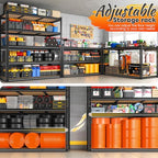 REIBII 48" W Garage Shelving 3080LBS Storage Shelves 5 Tier Industrial Shelving Adjustable Metal Storage Shelves for Garage, Basement, Warehouse, Commercial, Easy Assemble, 48" W x 72" H x 24" D - size: 48" W x 72" H x 24" D