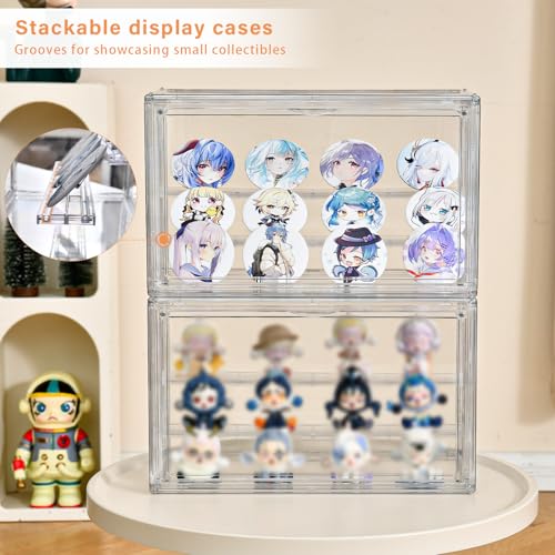 Freebat Clear Acrylic Display Case for Collectibles - 3-Tier Adjustable Figure Display with Magnetic Door & Removable Shelves,Stackable Dispaly box for Figures - 2 Pack - size: 2pack