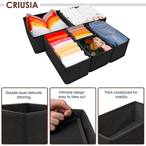 Criusia 6 Pack Clothes Drawer Organizer Dividers, Fabric Foldable Closet Dresser Drawer Organizer for Clothing, Bra Sock Underwear Drawer Organizer for Nursery Bedroom Organization (6 Bins, Black) - color: Black, size: 6 Pack