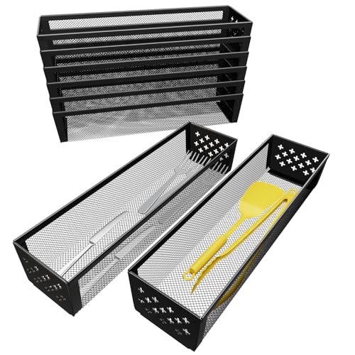 Simple Trending Silverware Drawer Organizer, 8 Pack Utensil Organizer for Kitchen Drawers, Metal Storage for Spoons Forks Knives (12.2 * 3.2 * 2.1 Inches, Black)