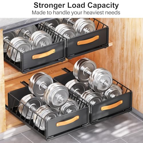 Pull out Cabinet Organizer,Heavy Duty Slide out Pantry Shelves Drawer Storage with Adhesive Nano Film,Sliding Mesh Cabinet Basket with Handle for Kitchen, Bathroom, Home, 9.8"W X 15.7"D X 6.2"H,Black - color: Black, size: 9.8"Wide-15.7"Deep (1Pack)