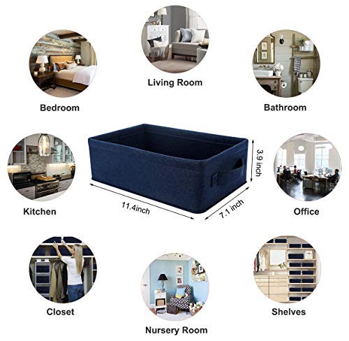 Navy Blue Storage Basket Bins Small Decorative Baskets Storage Cubes for Cellphone Earphone Chargers Cables Make Up Shelf Fabric Drawers Storage Baskets Cute Storage Baskets - color: navy blue felt handles, size: 11.4 x 7.1 x 3.9 Inch (Pack of 1)