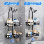 GAOKASE Aluminum Shower Caddy Hanging, Never Rust Shower Organizer- 4 Levels with adjustable Height 10 Hooks for Razor/Sponge - Rack with Soap Basket (Black-1) - color: Black-1