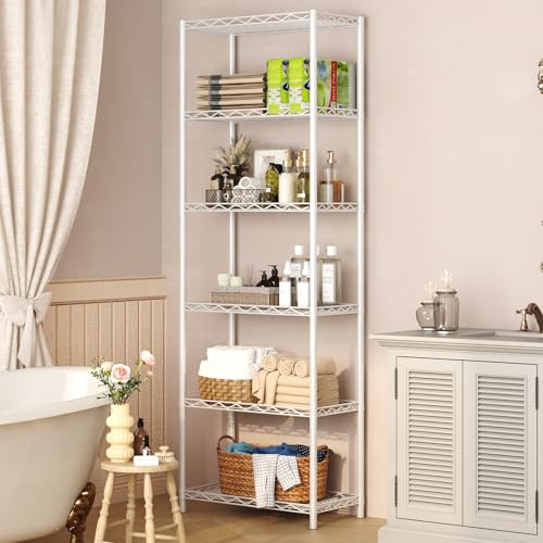 HOMEFORT 6-Tier Wire Shelving, 6 Shelves Unit Metal Storage Rack, Durable Organizer, Perfect for Pantry Closet Kitchen Laundry Organization (White) - color: White, size: 21"W x 11"D x 67"H