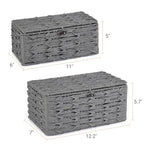 Mkono Storage Baskets Bin with Lid Decorative Paper Rope Handwoven Basket Organizer for Shelves Wardrobe Toilet Tank Top, Rectangular Wicker Home Decor Box for Bedroom Living Room, Set of 2, Grey