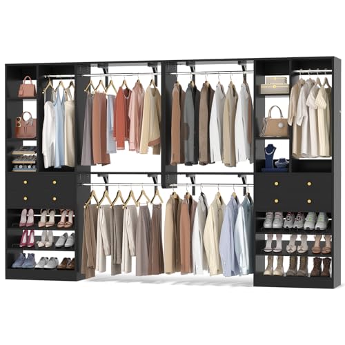 10FT Closet System with 4 Drawers, 120" Closet Organizer System with 6 Hanging Robs & Reversible Hanging Shelving, Closet Systems for Walk-in Closets, Load 2000+LBS, Black 2 Pack - color: Black, size: 10FT