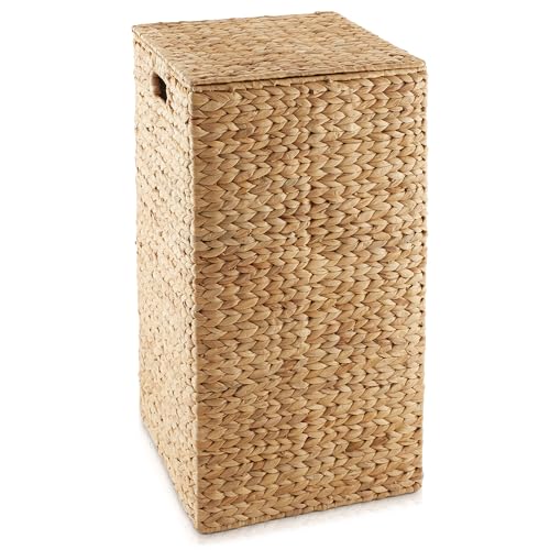 Casafield Laundry Hamper with Lid and Removable Liner Bag - Natural, Woven Water Hyacinth Square Laundry Basket Sorter for Clothes and Towels - color: Natural