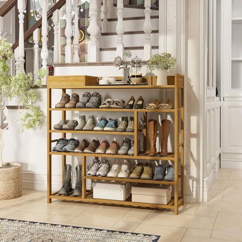 Bamworld Shoe Rack for Front Door Entrance Bamboo Shoe Organizer with Storage Box Free Standing Shoe Cabinet Shoe Storage Shelf for entryway, Closet and Doorway (Natural) - color: Natural