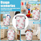 Pink Bow Laundry Basket, Laundry Hamper Collapsible Oxford Cloth with Handle Clothes Toy Storage Bin for Bathroom Laundry Room Bedroom 15.7 X 20 Inch - color: Pink Bow